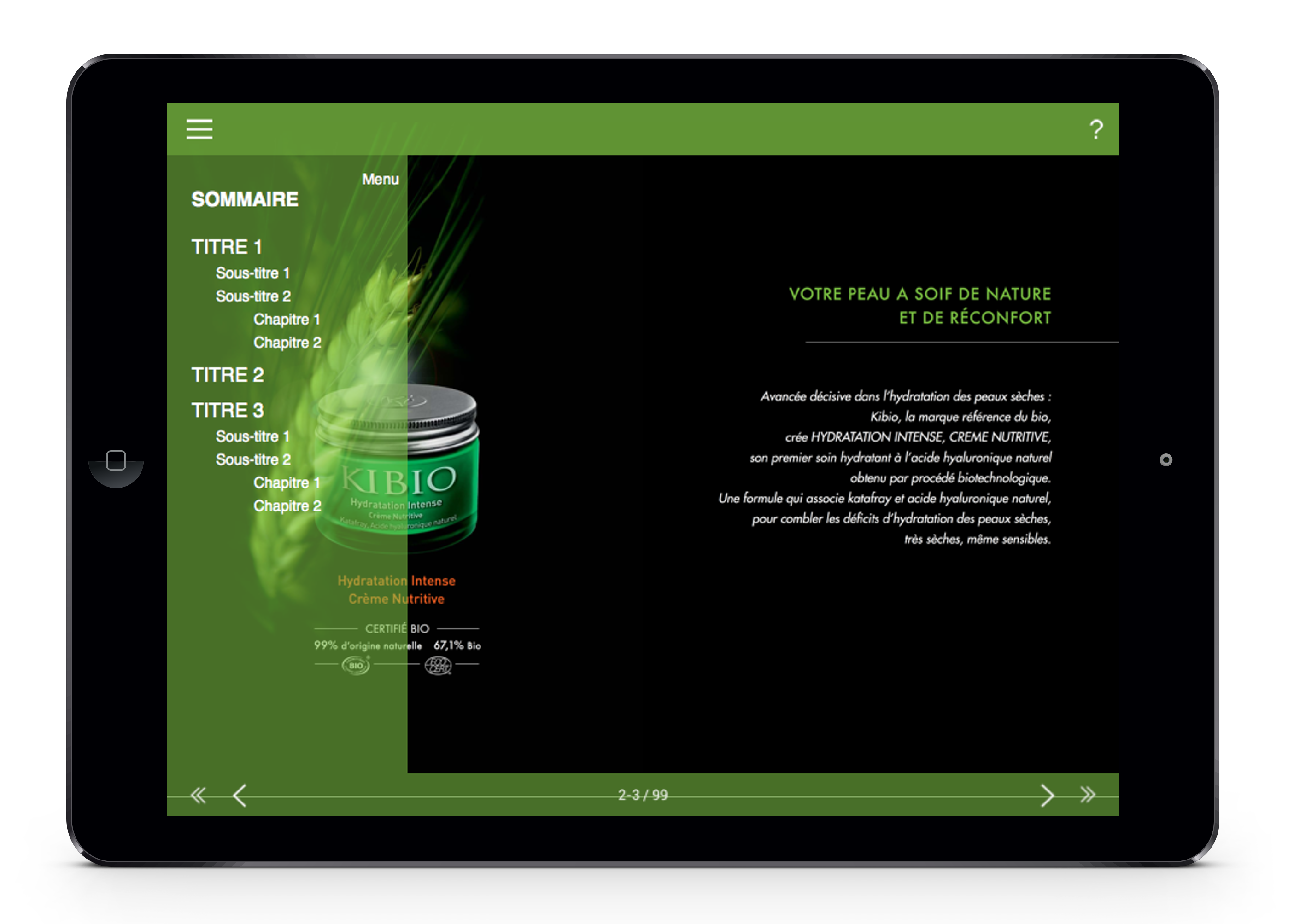 Dossier de presse interactif sur tablette sommaire